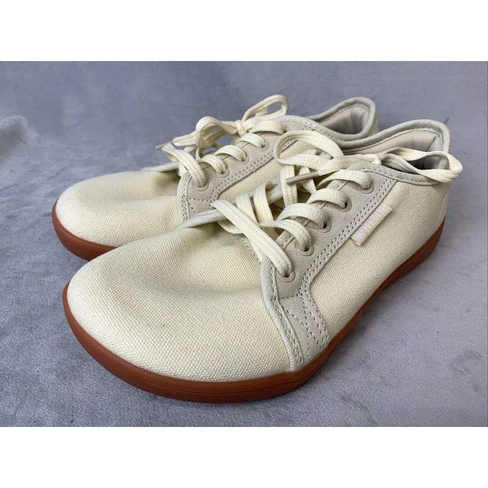 WHITIN Barefoot Shoe Men's Size 4 EU 37 Wide Cream Canvas‎ Box Toe Minimalist